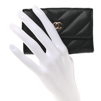 Chanel Shiny Caviar Chevron Quilted Flap Card Holder Black 2 of 9
