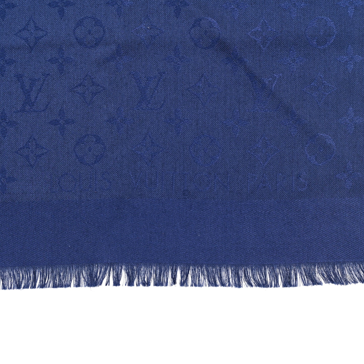 Silk Wool Monogram Shawl Navy Blue