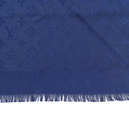 Louis Vuitton Silk Wool Monogram Shawl Navy Blue 3 of 5