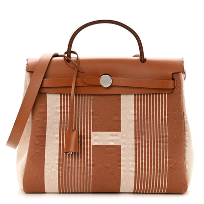 Hermes Vache Hunter Toile H Vibration Herbag Zip Retourne 31 PM Fauve Ecru Beige 3 of 12