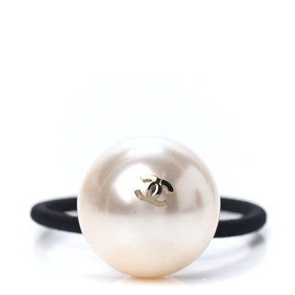 Chanel Pearl CC Hair Tie Black White 1 of 4