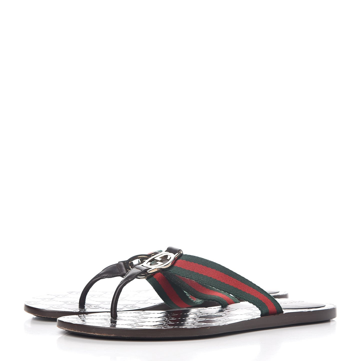 Nylon Guccissima Web Womens Thong Sandals 38.5 Green Red Cocoa