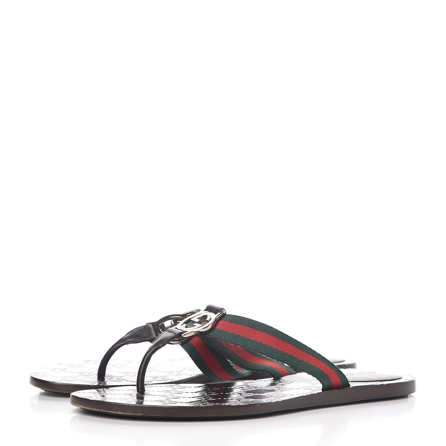 Gucci Nylon Guccissima Web Womens Thong Sandals 38.5 Green Red Cocoa 3 of 8