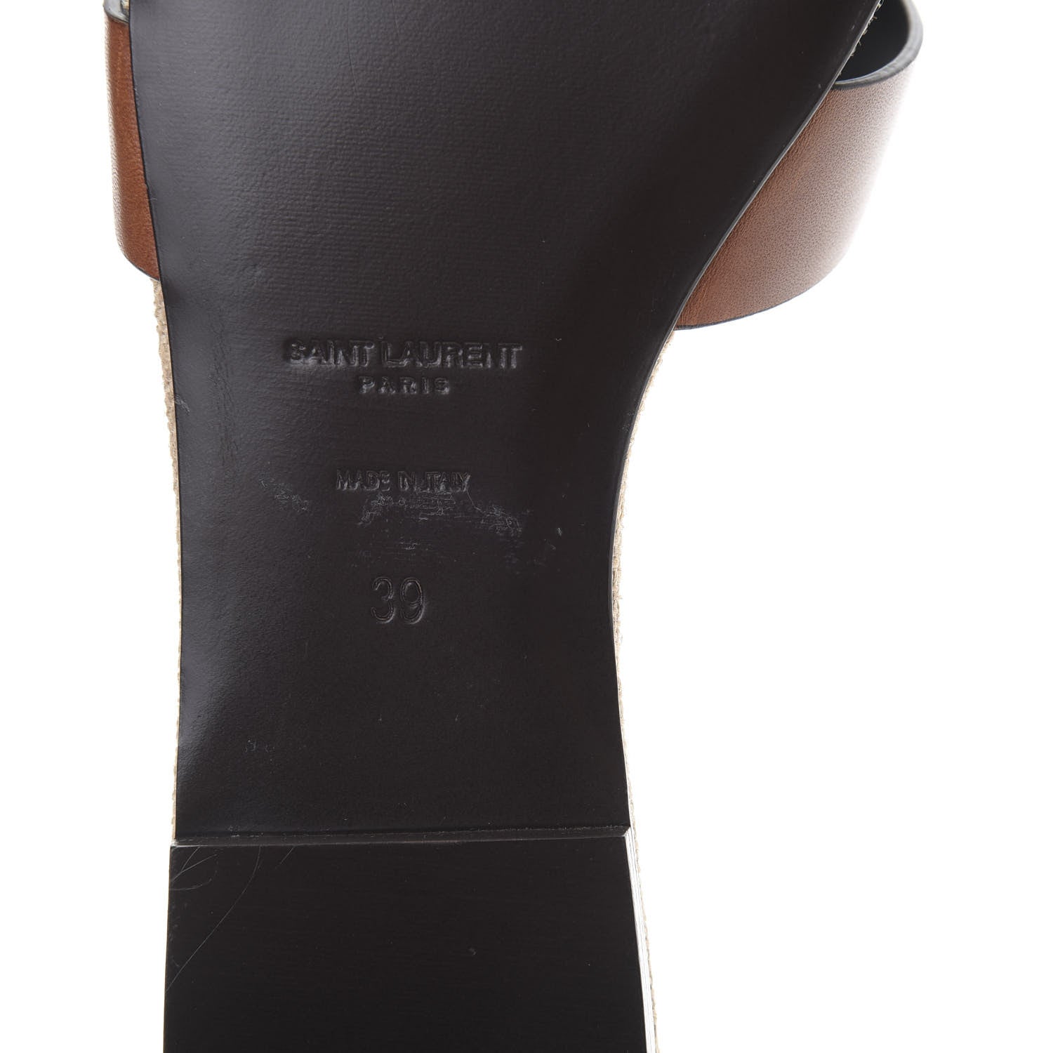 Saint Laurent Calfskin Canvas Tribute 05 Slide Sandals 39 Brown 9 of 11