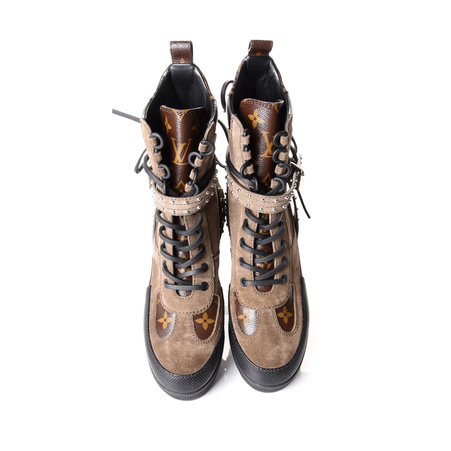 Suede Calfskin Monogram Laureate Platform Desert Boots 36.5 Kaki