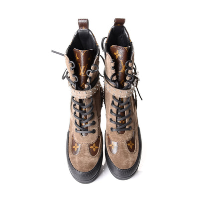 Louis Vuitton Suede Calfskin Monogram Laureate Platform Desert Boots 36.5 Kaki 6 of 9
