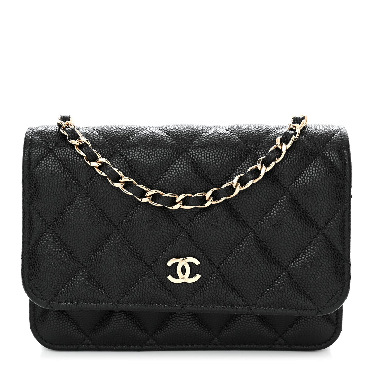 Caviar Quilted Mini Wallet On Chain WOC Black