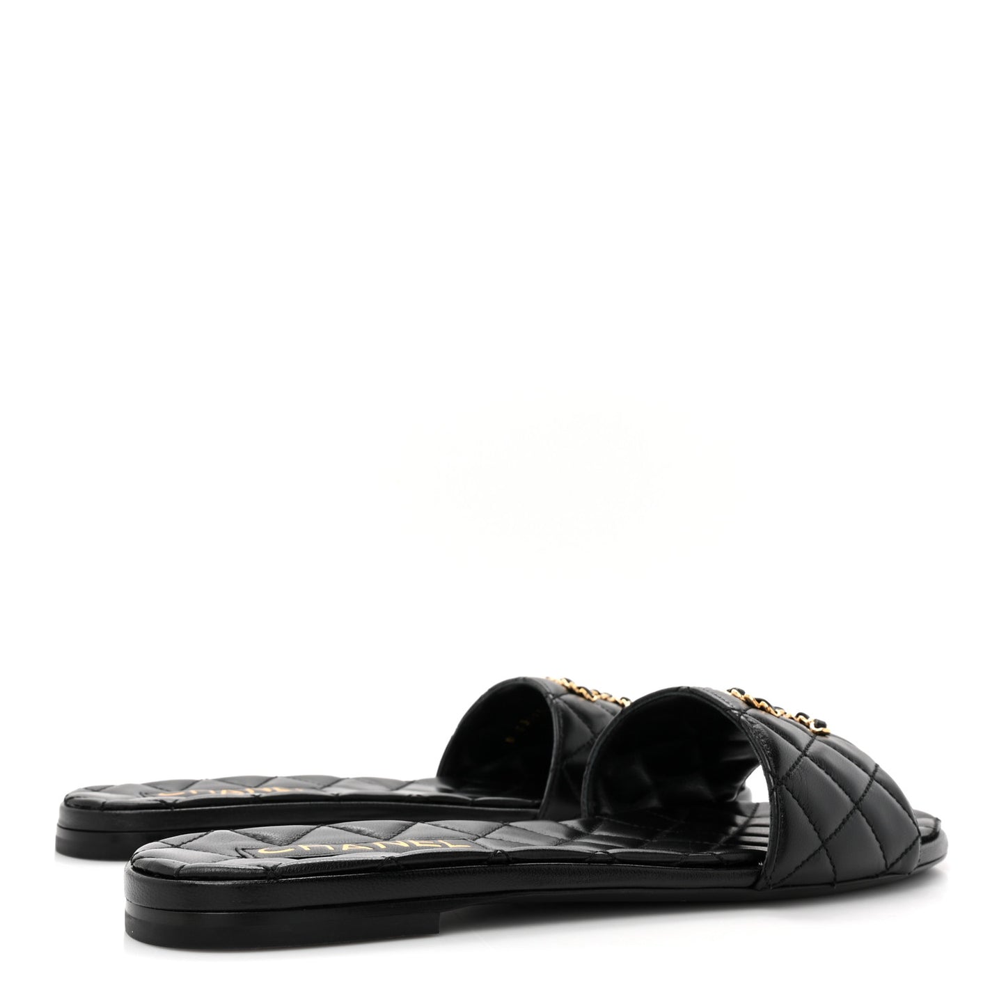 Shiny Goatskin Quilted CC Mules Sandals 40 Black