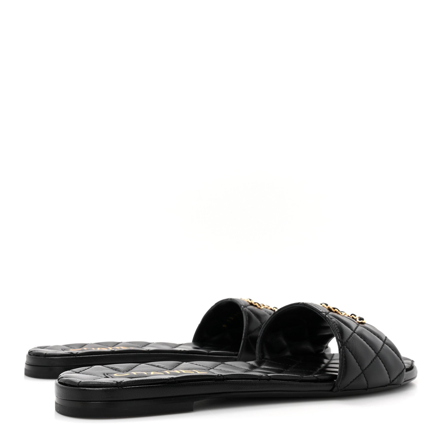 Chanel Shiny Goatskin Quilted CC Mules Sandals 40 Black 4 of 9