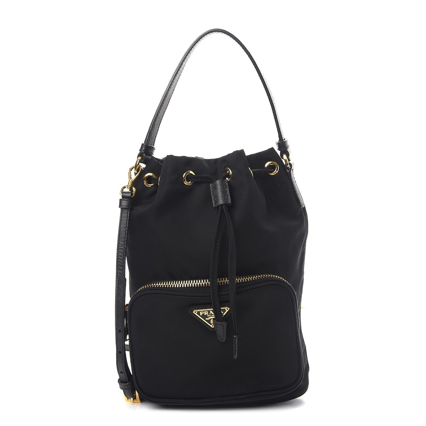 Saffiano Tessuto Nylon Mini Bucket Crossbody Bag Black