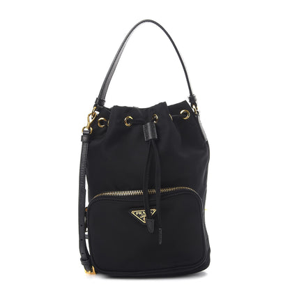 Prada Saffiano Tessuto Nylon Mini Bucket Crossbody Bag Black 1 of 9