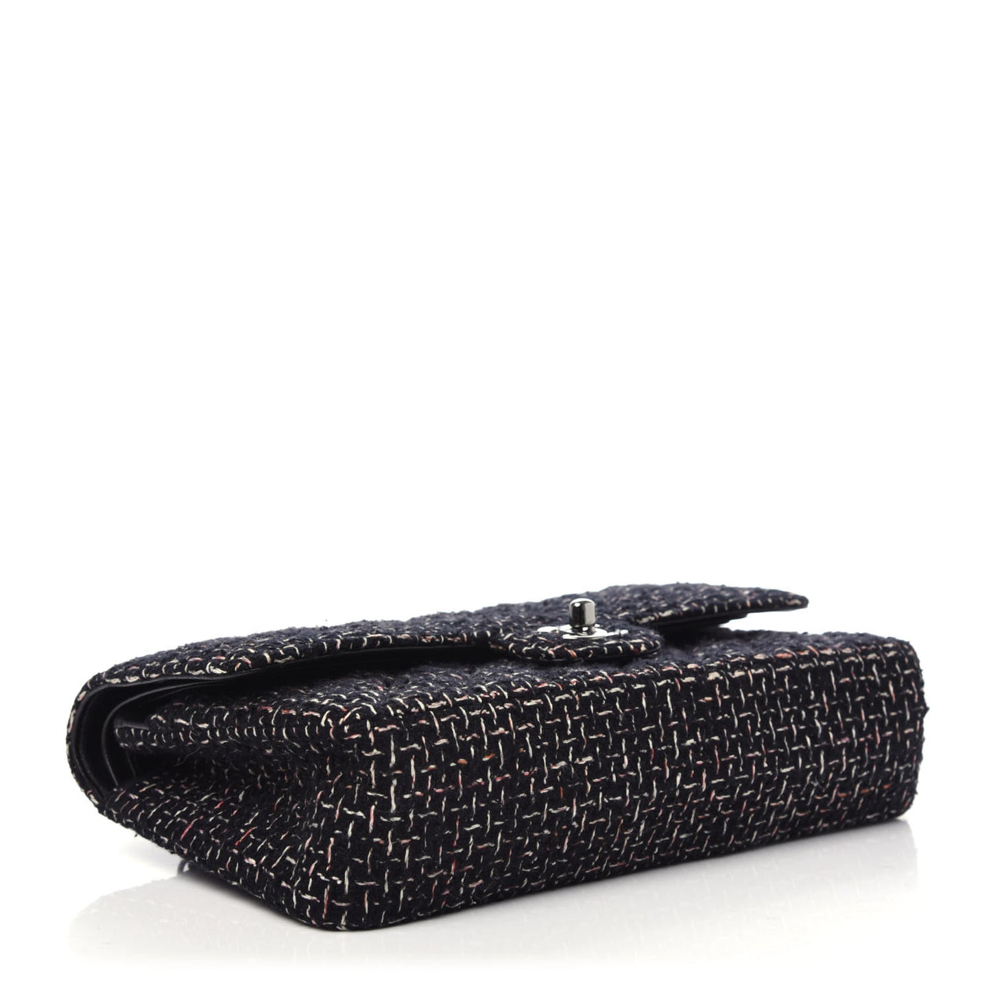 Tweed Quilted Medium Double Flap Black
