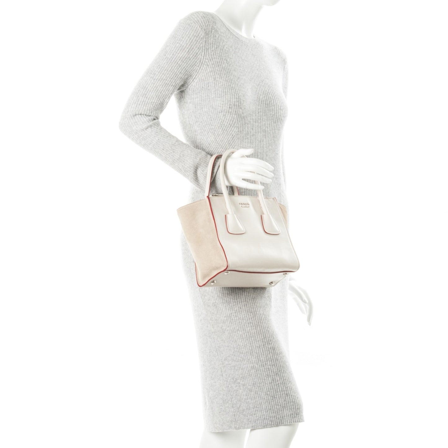Glace Calf Suede Mini Twin Pocket Tote Talco Rosso