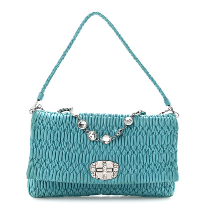 Miu Miu Nappa Matelasse Crystal Flap Clutch Turchese 1 of 9