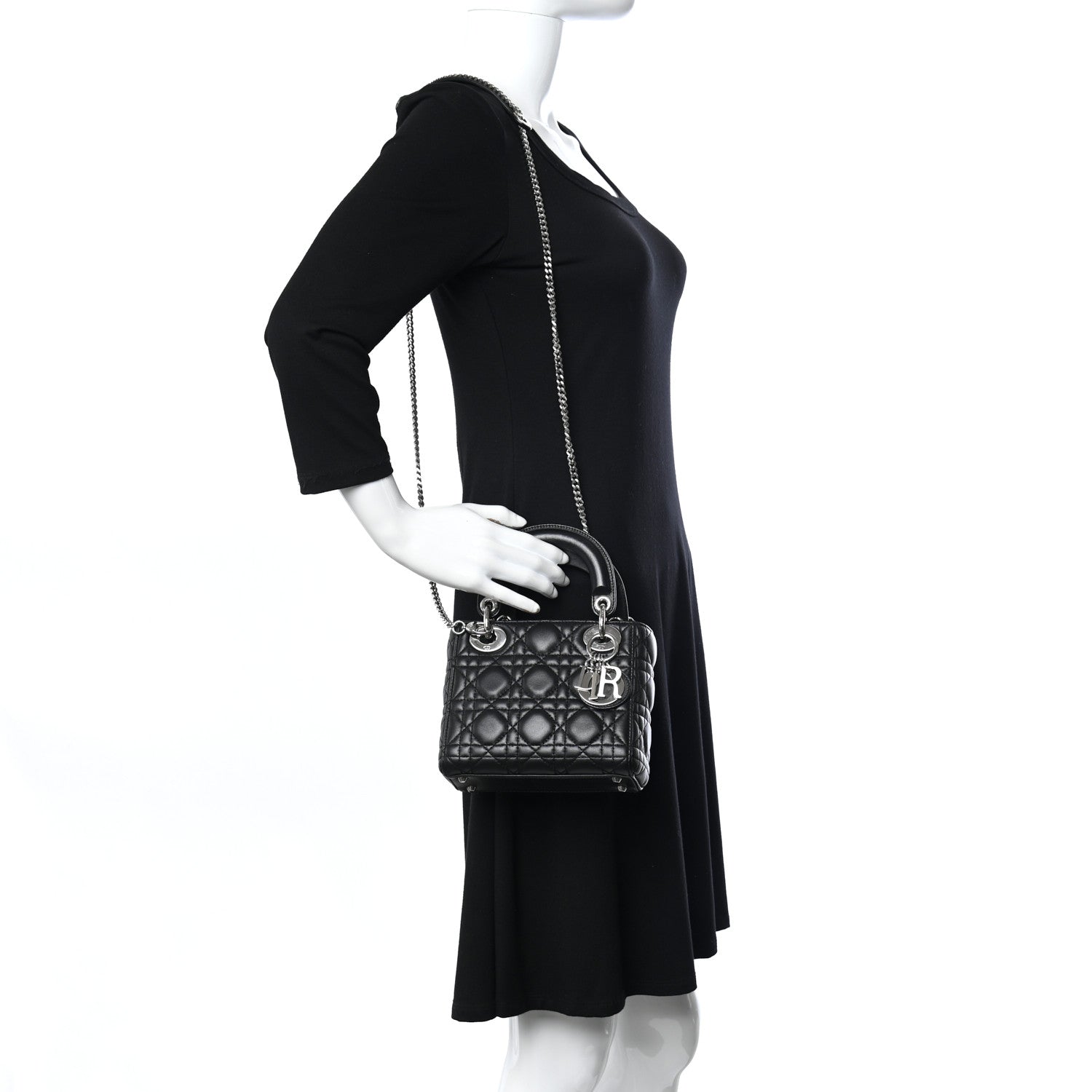 Christian Dior Lambskin Cannage Mini Lady Dior Black 2 of 12