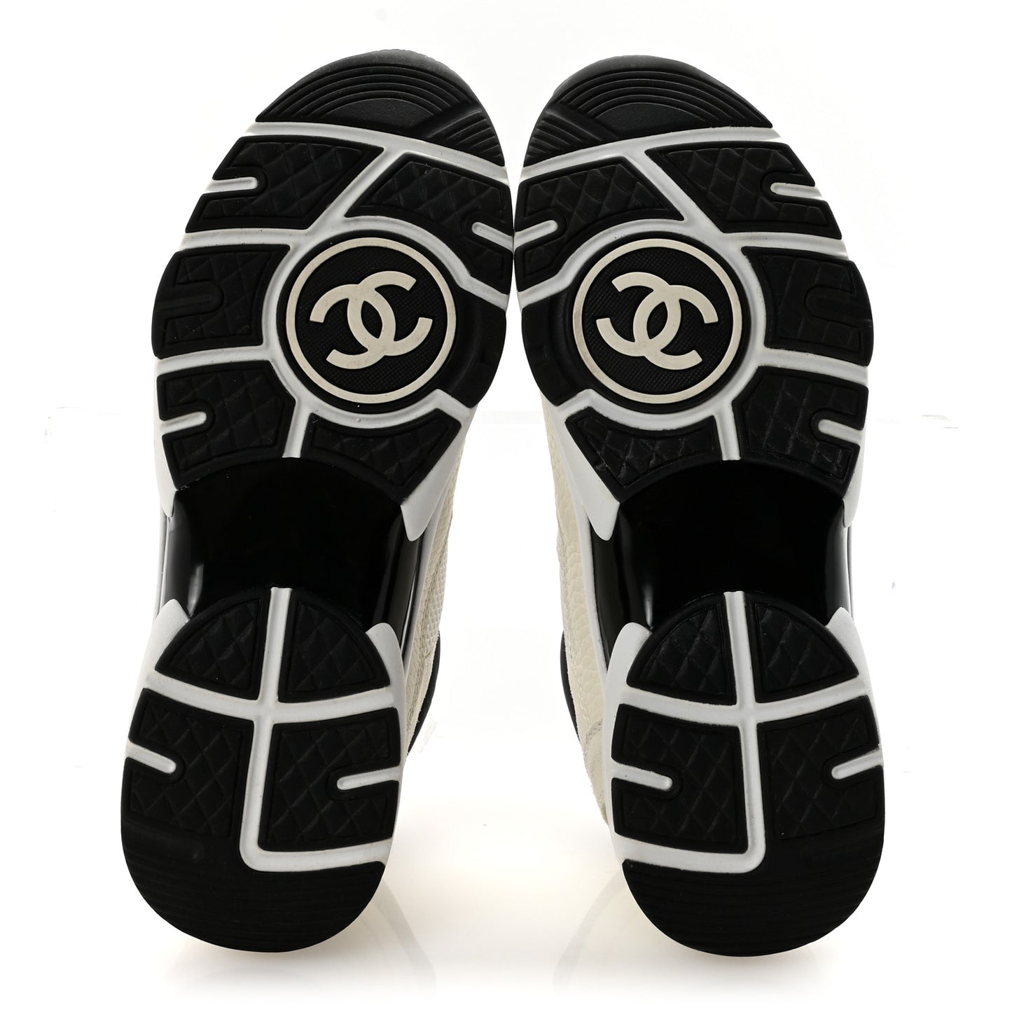Mesh Suede Calfskin Grained Calfskin Womens CC Sneakers 37.5 White Black