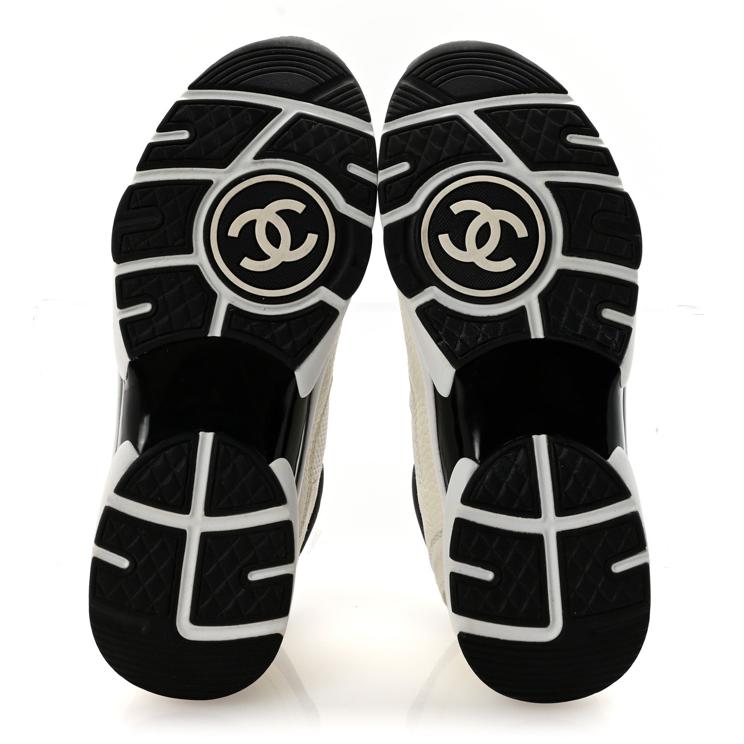 Chanel Mesh Suede Calfskin Grained Calfskin Womens CC Sneakers 37.5 White Black 6 of 10