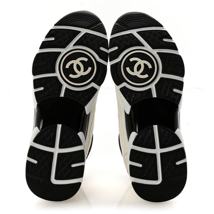 Chanel Mesh Suede Calfskin Grained Calfskin Womens CC Sneakers 37.5 White Black 6 of 10
