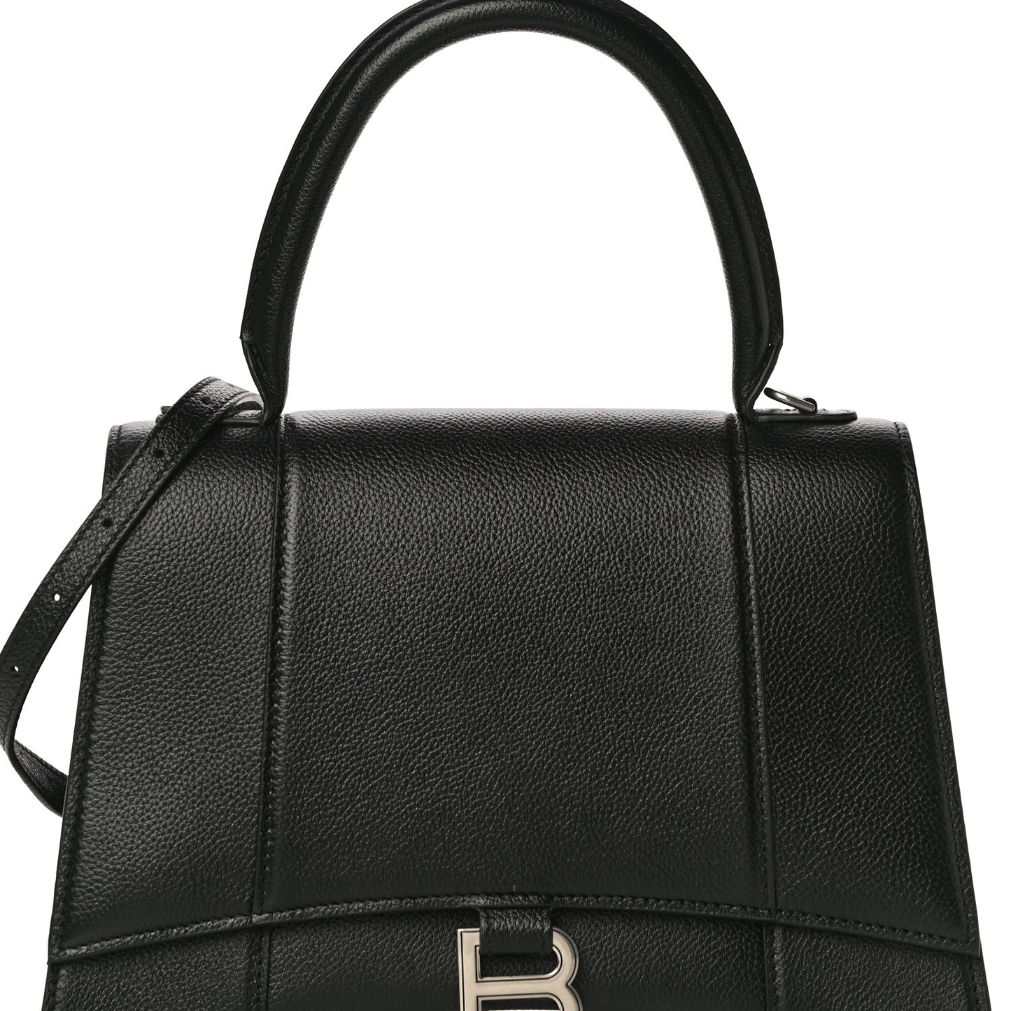 Grained Calfskin Medium Hourglass Top Handle Bag Black