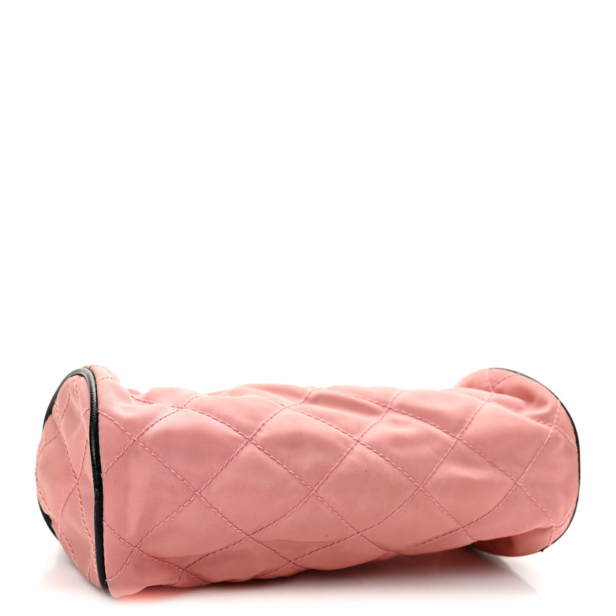 Prada Tessuto Nylon Saffiano Impunturato Quilted Barrel Pochette Pink Black 4 of 13