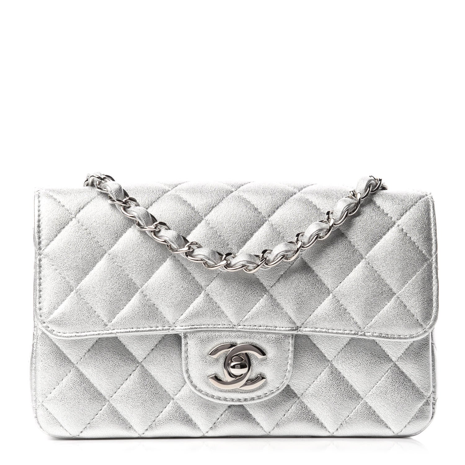 Chanel Metallic Lambskin Quilted Mini Rectangular Flap Silver 1 of 11