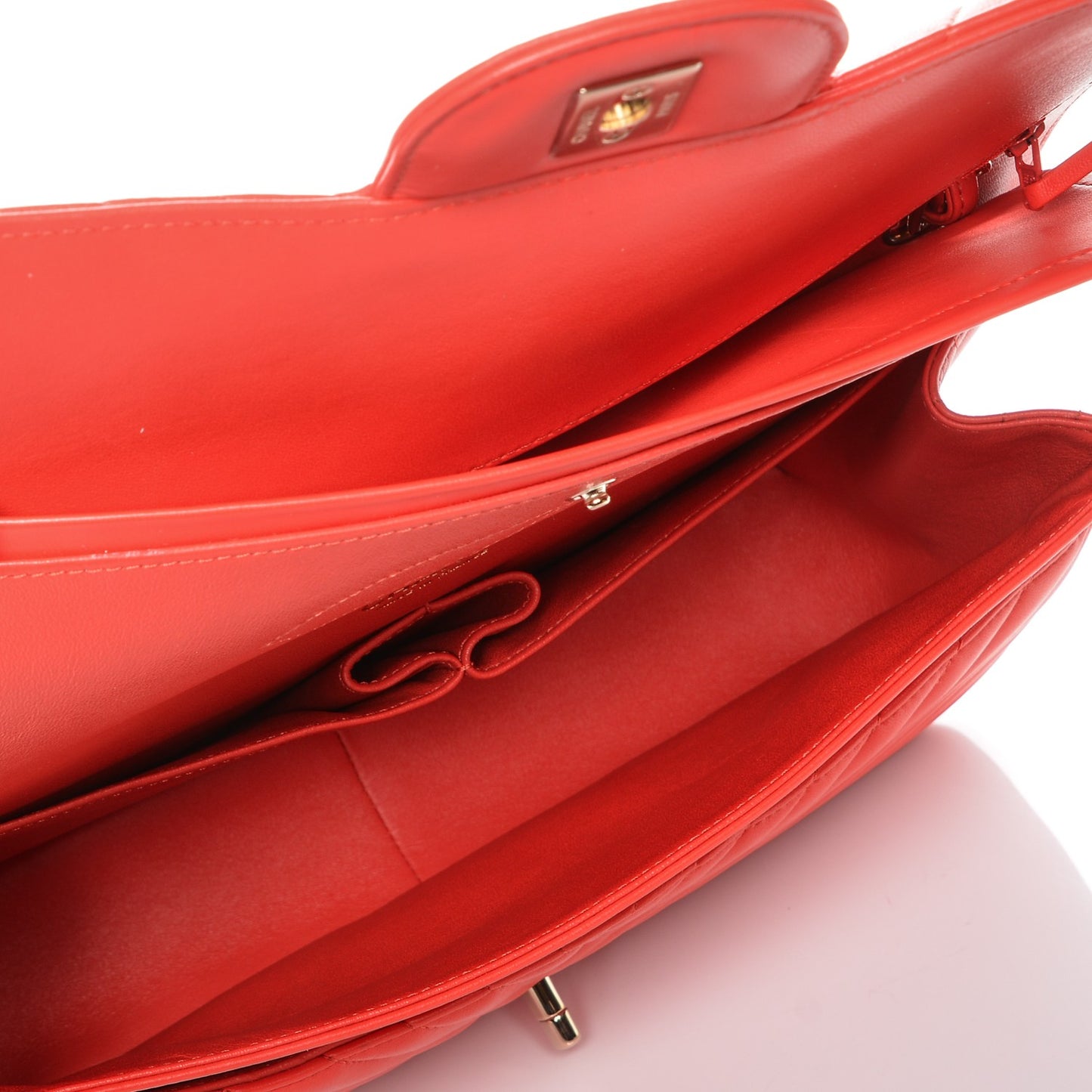 Lambskin Chevron Quilted Jumbo Double Flap Red