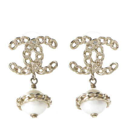 Chanel Pearl Chain CC Dangle Earrings Gold 1 of 5