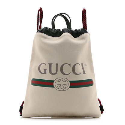 Gucci Calfskin Logo Drawstring Backpack Mystic White 1 of 11