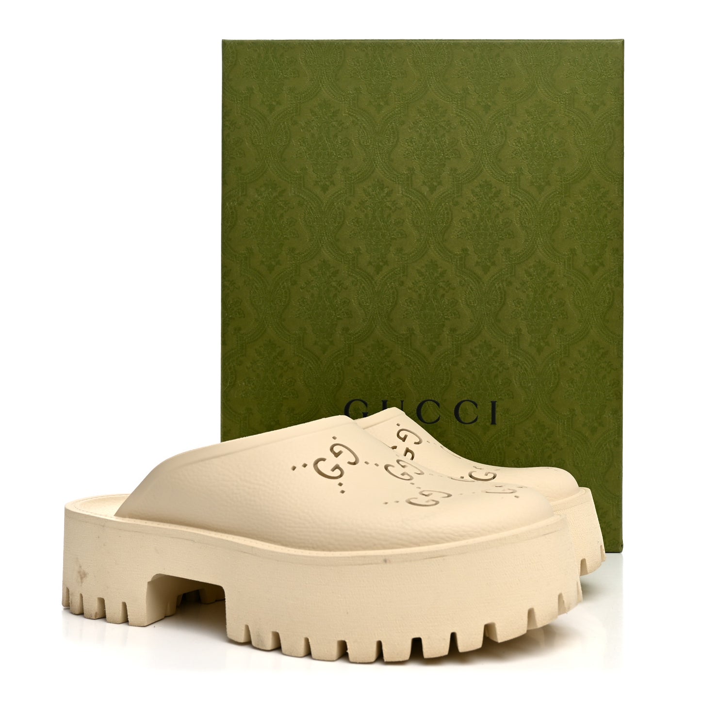 Rubber Monogram GG Go Through Platform Slide Clogs 41 Mystic White