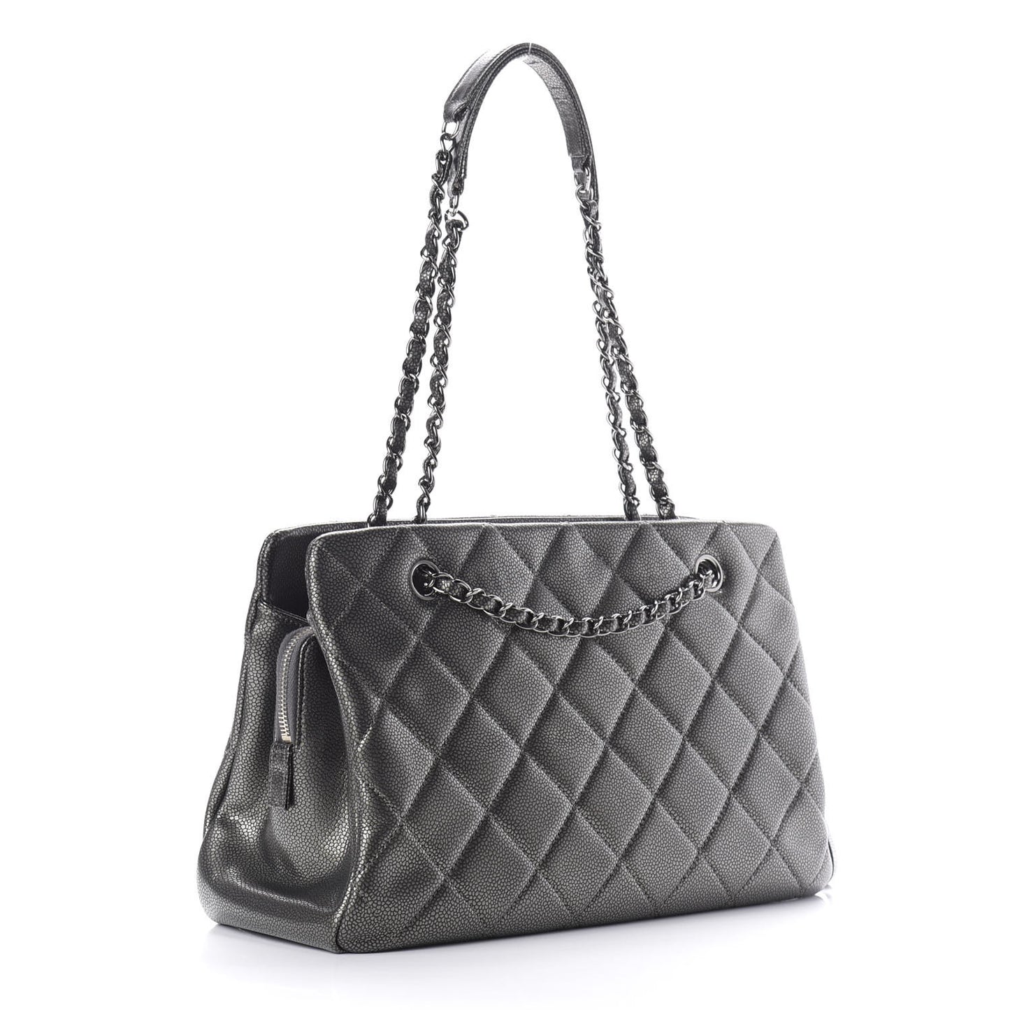 Metallic Caviar Quilted CC Tote Dark Silver