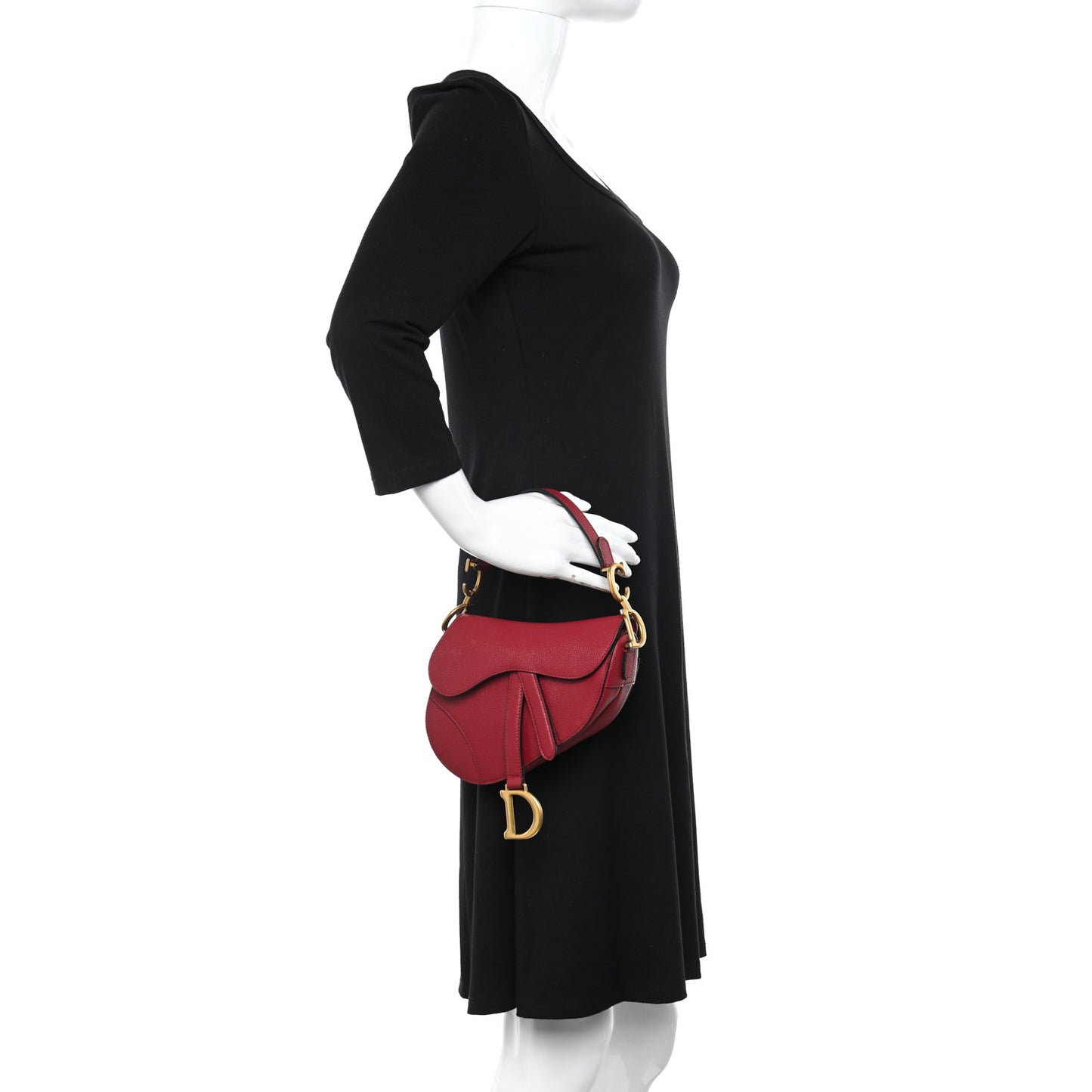 Grained Calfskin Mini Saddle Bag Red