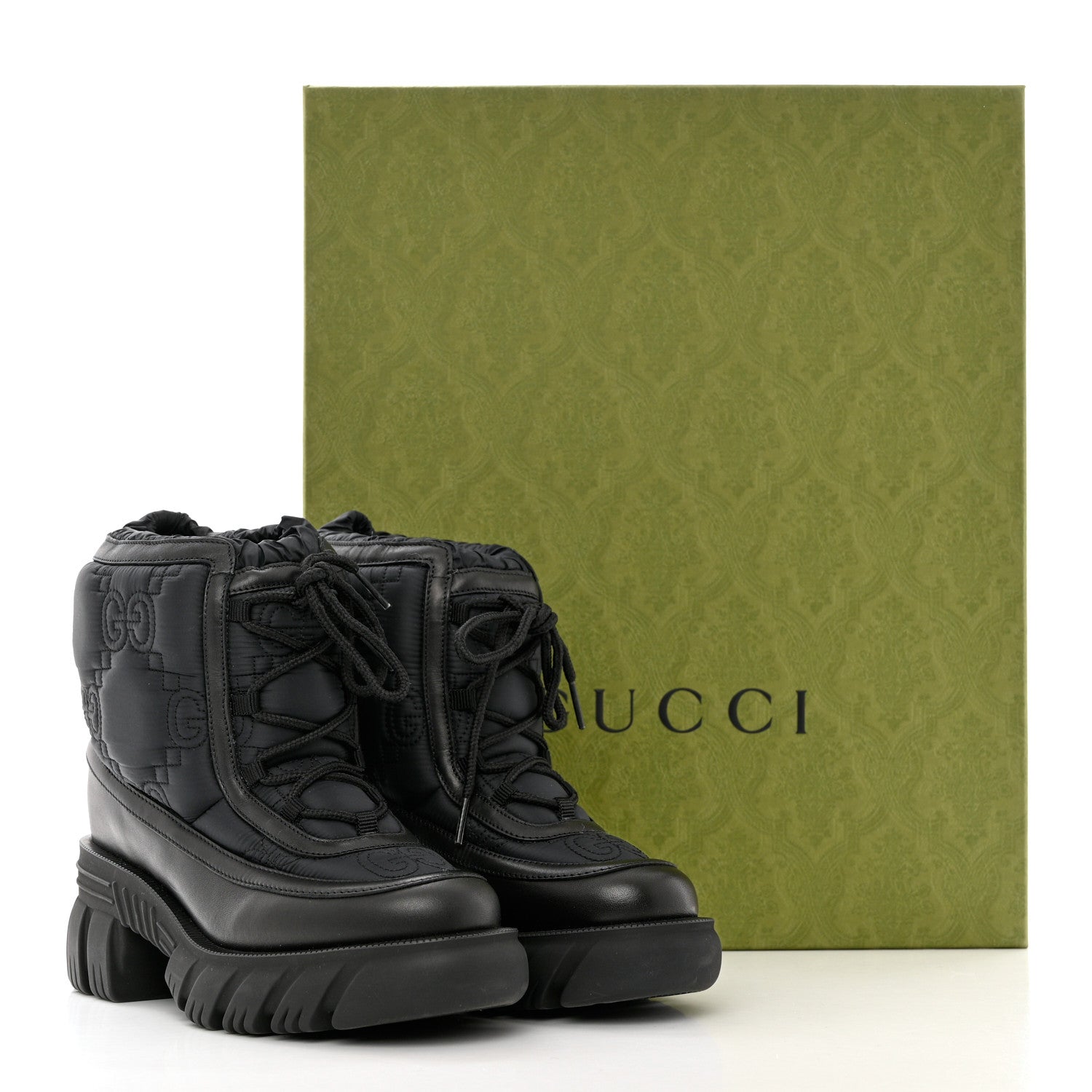 Gucci Nylon Calfskin GG Matelasse Lace Up Platform Ankle Boots 36 Black 11 of 11