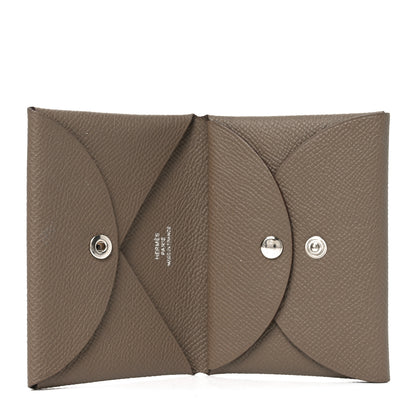 Hermes Epsom Calvi Duo Card Case Etoupe 5 of 7