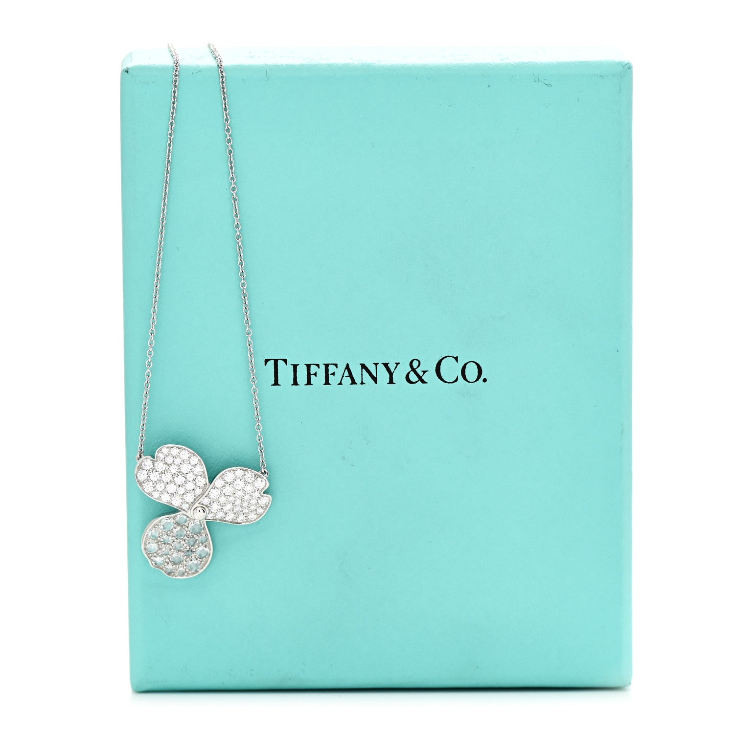 Tiffany Platinum Diamond Large Paper Flowers Pave Pendant Necklace 6 of 6