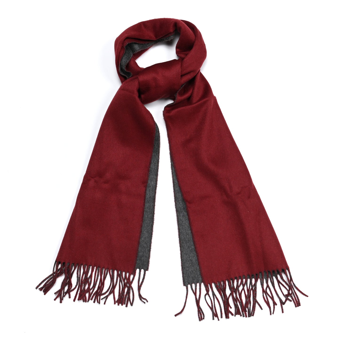 Cashmere Fringe Double Face Scarf Rogue H Gris Moyen