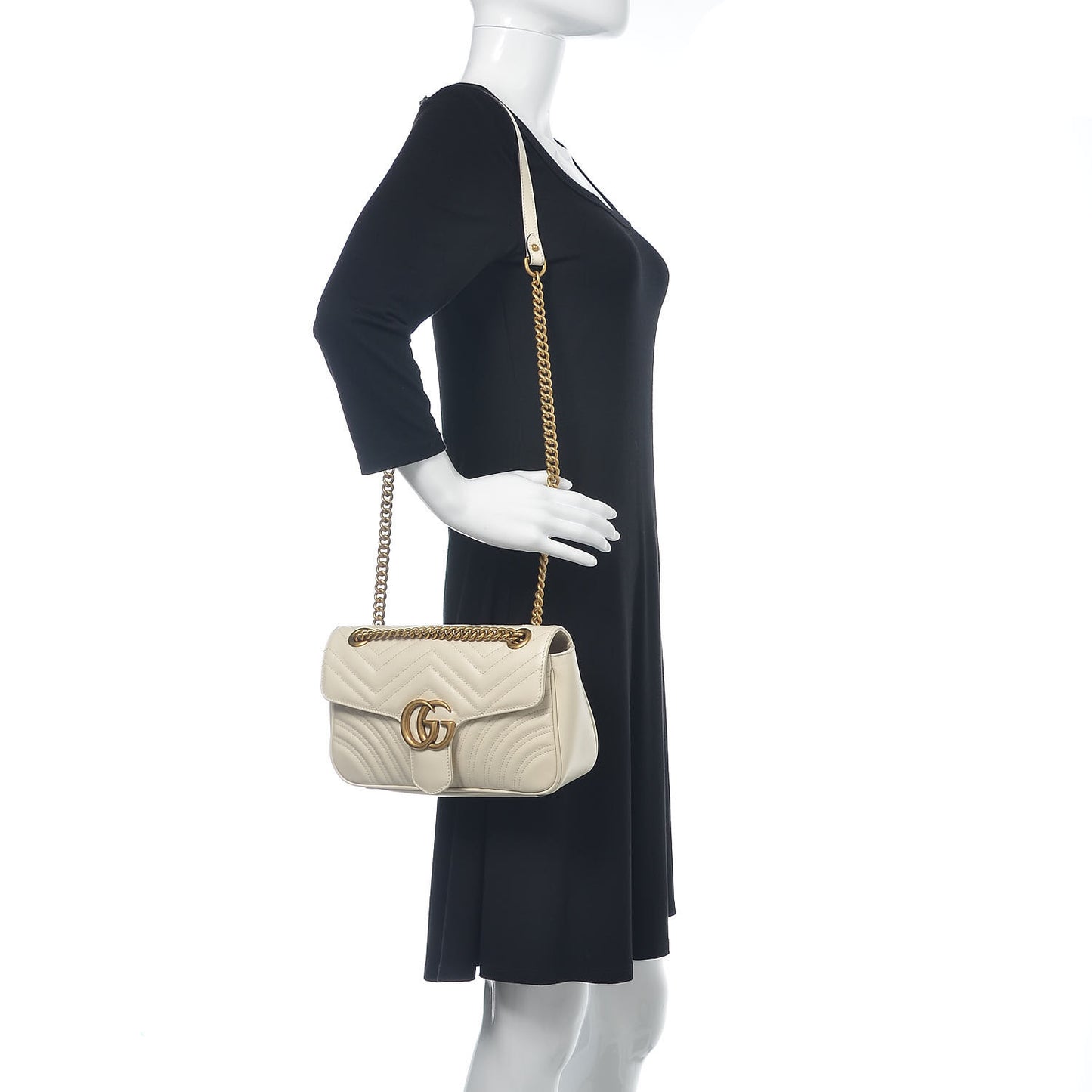 Calfskin Matelasse Small GG Marmont Shoulder Bag White