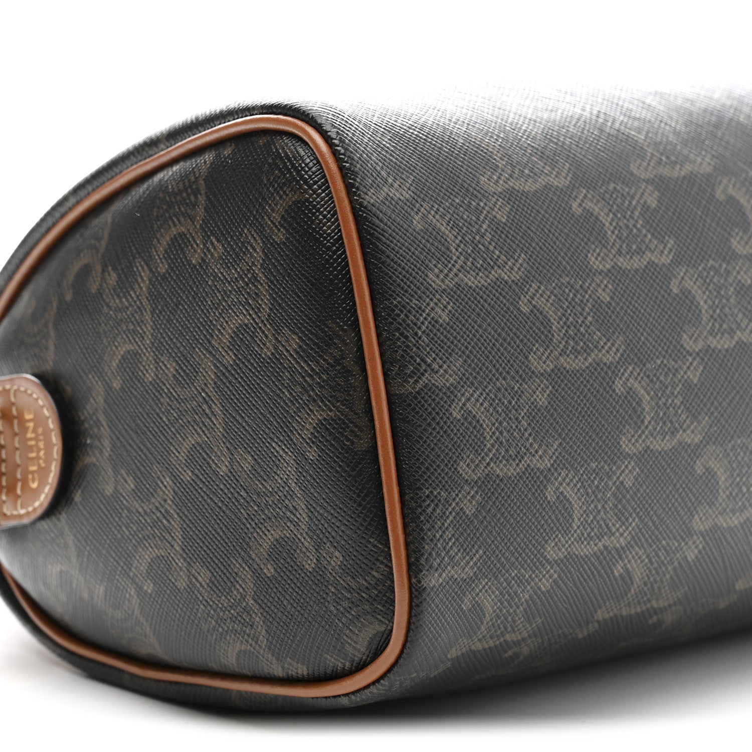 Celine Triomphe Canvas Calfskin Small Boston Bag Tan 10 of 11