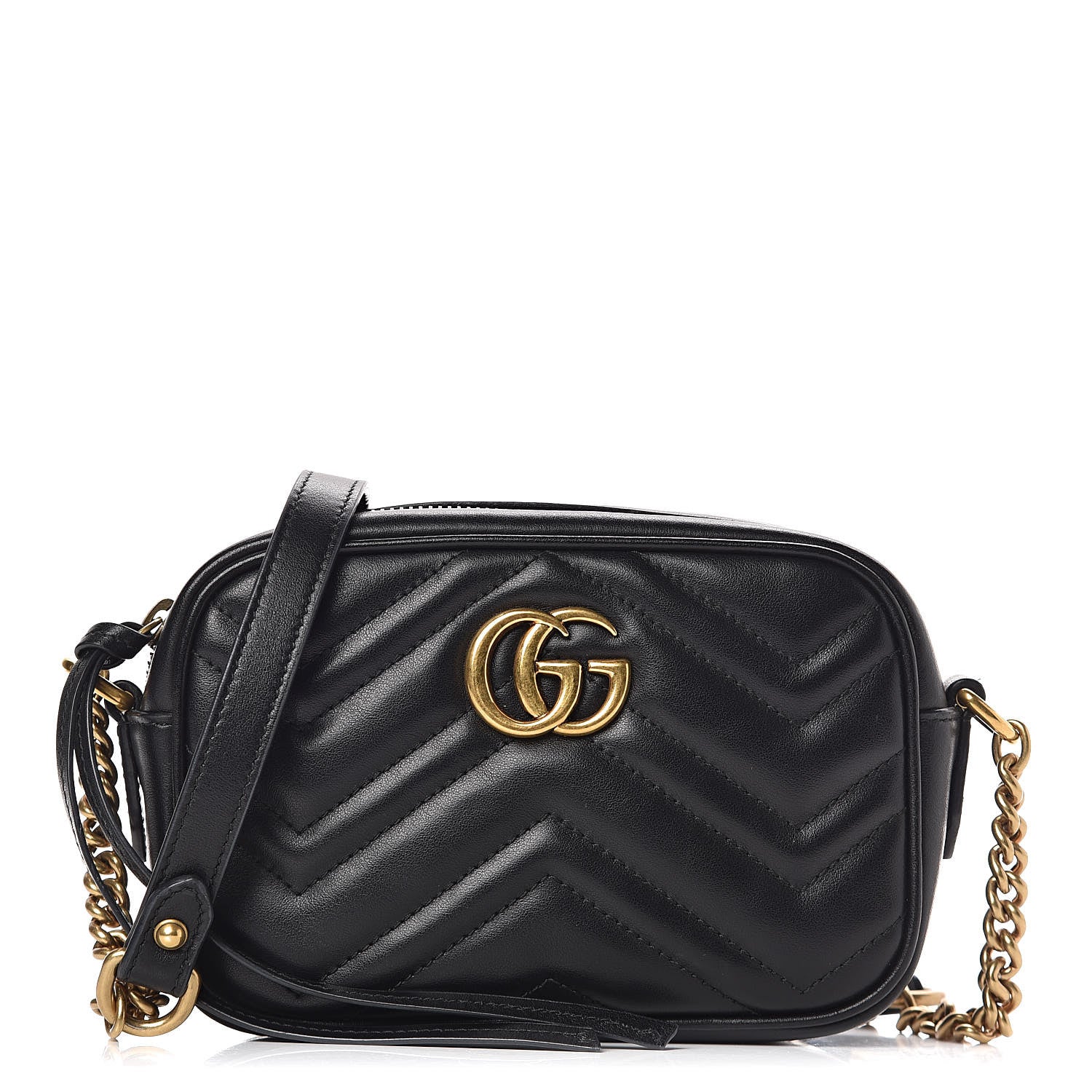 Gucci Calfskin Matelasse Mini GG Marmont Chain Shoulder Bag Black 1 of 10