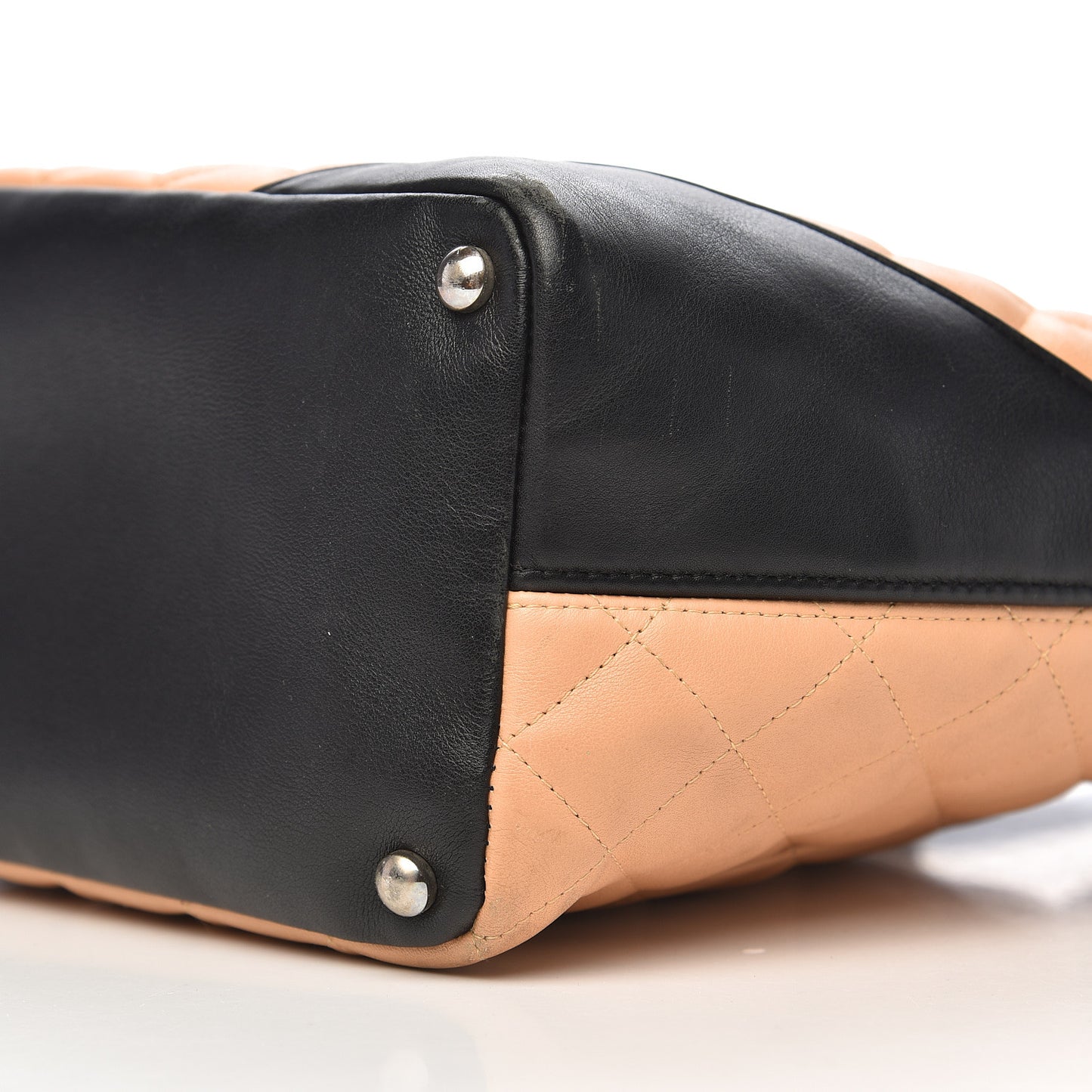 Calfskin Quilted Medium Cambon Tote Beige Black