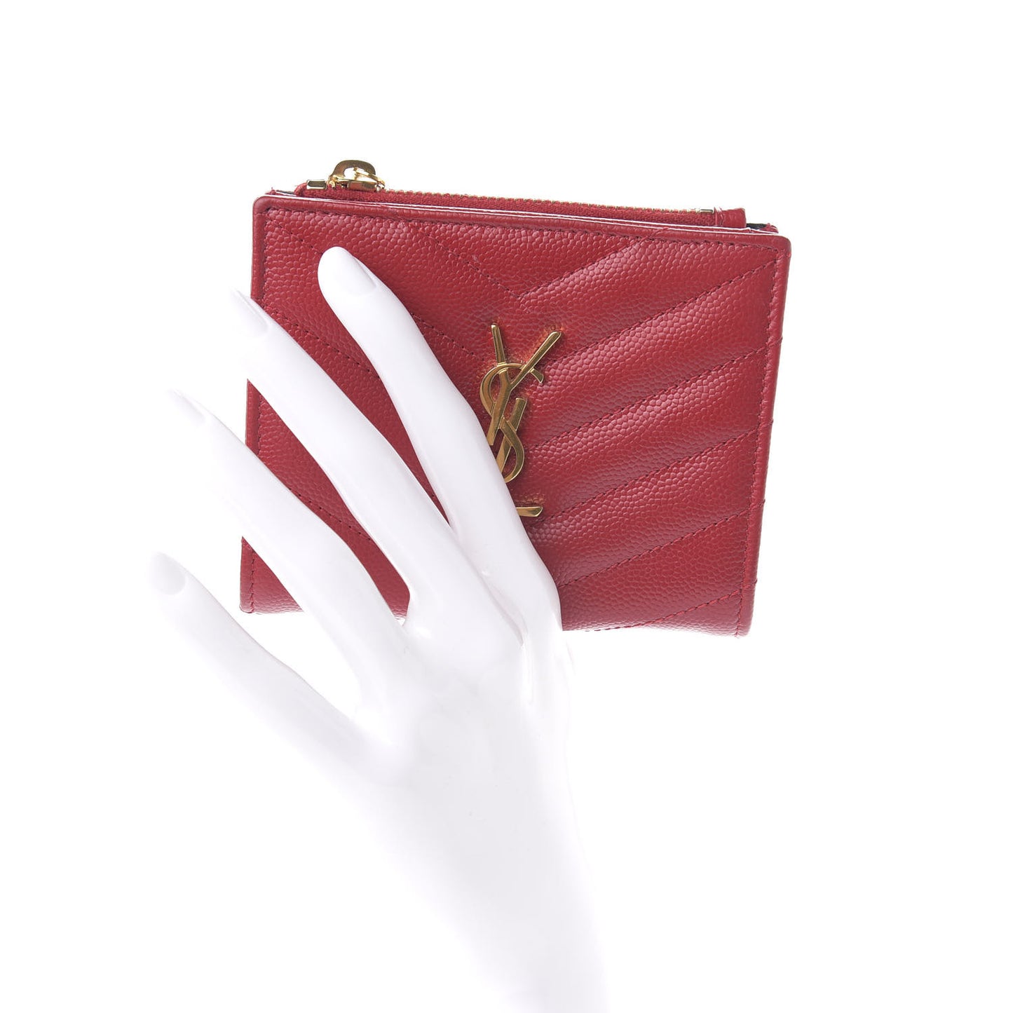 Grain De Poudre Matelasse Chevron Monogram Zipped Card Case Rouge Eros
