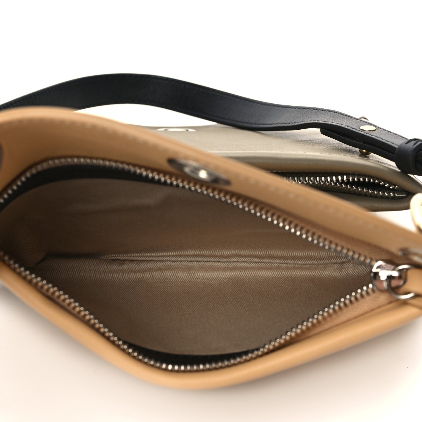 Smooth Calfskin Roy Double Shoulder Bag Merino Grey Bleached Brown