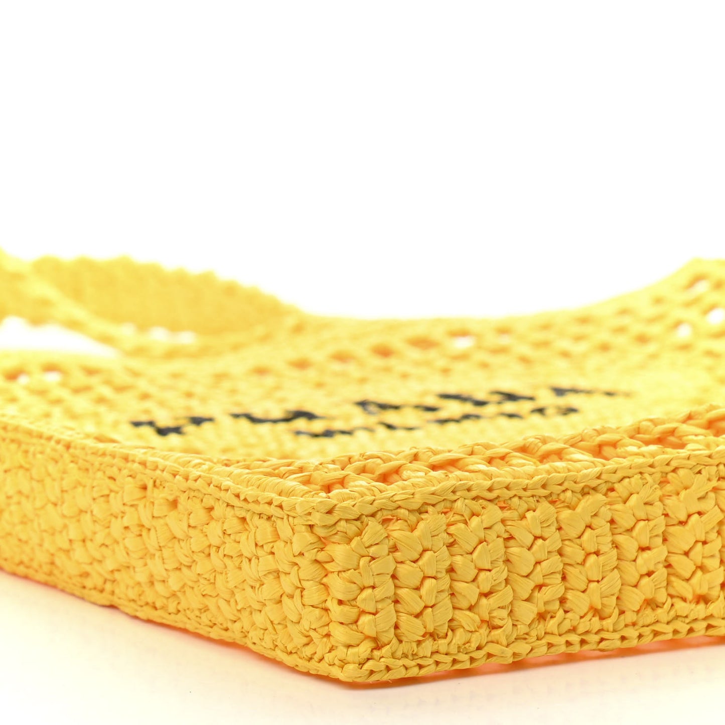 Yarn Raffia Effect Crochet Logo Embroidered Tote Bag Giallo