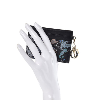 Christian Dior Calfskin Printed Nature Ballet Lady Dior Card Holder Blue 2 of 8