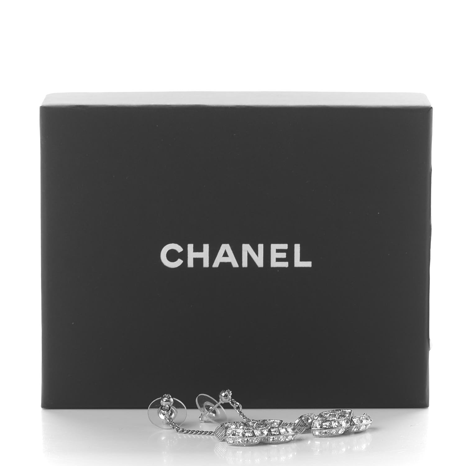 Chanel Baguette Crystal CC Drop Earrings Silver 4 of 4