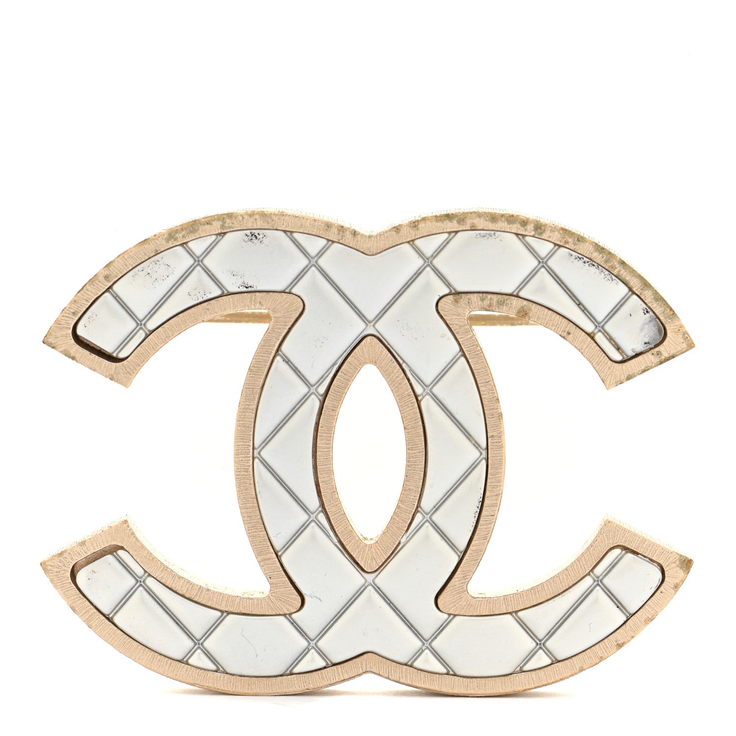Chanel Metal Quilted CC Brooch Silver Gold 1 of 6