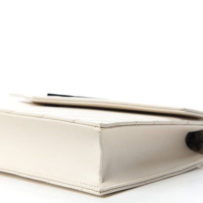 Saint Laurent Grain De Poudre Matelasse Chevron Monogram Envelope Chain Wallet Dove White 7 of 11
