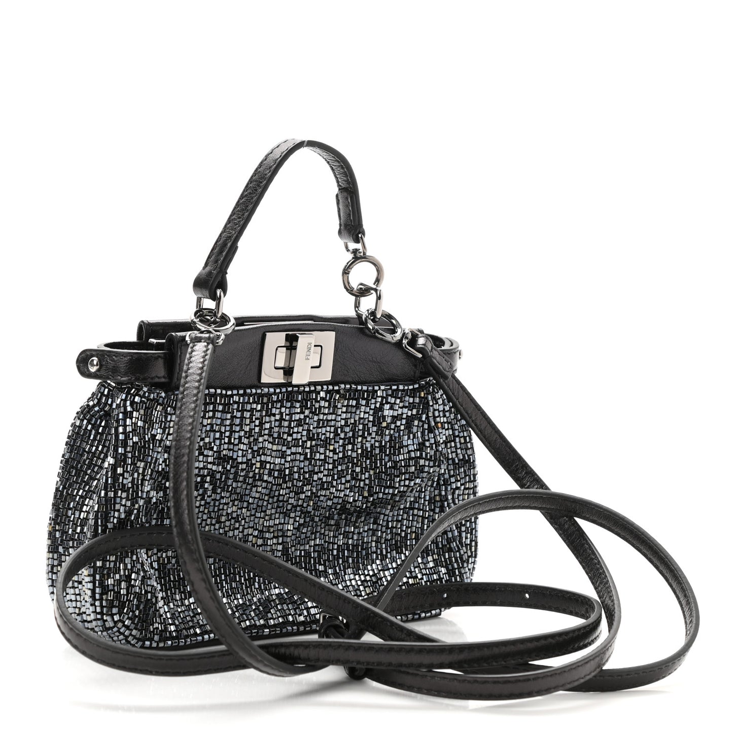 Laminated Goatskin Beaded Micro Peekaboo Iconic Satchel Canna di Fucile Black