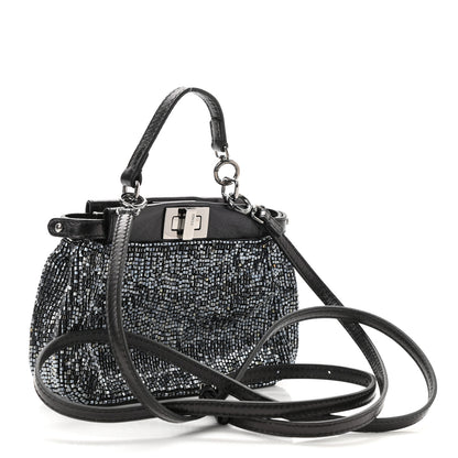 Fendi Laminated Goatskin Beaded Micro Peekaboo Iconic Satchel Canna di Fucile Black 2 of 10