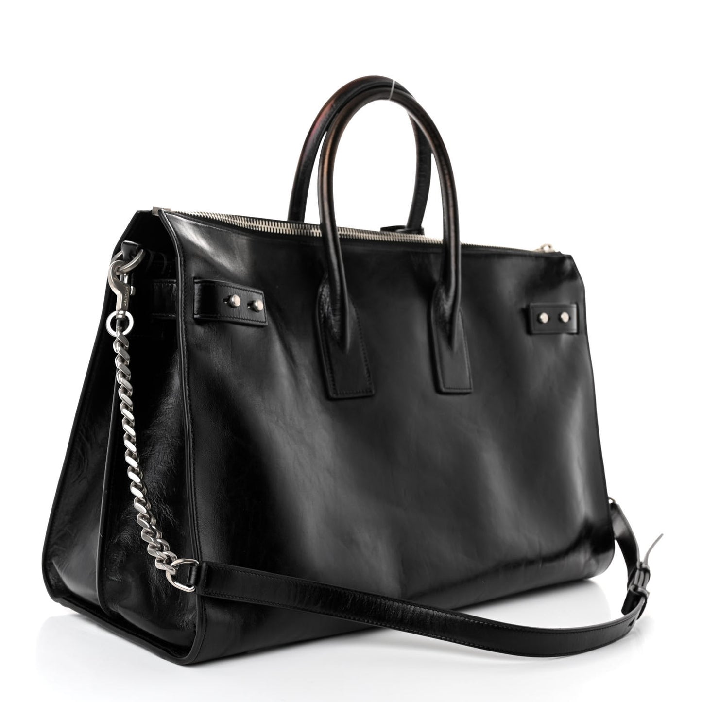 Cracked Shiny Calfskin Souple 36H Sac De Jour Duffle Black