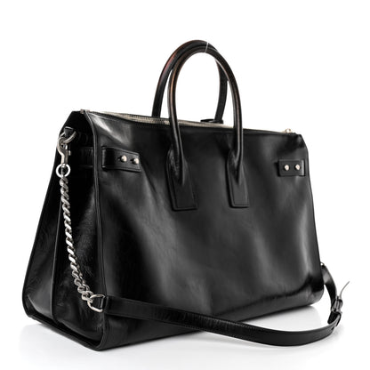 Saint Laurent Cracked Shiny Calfskin Souple 36H Sac De Jour Duffle Black 3 of 9